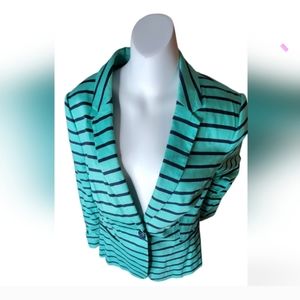 The Limited Green And Black Striped Blazer, Size Medium
